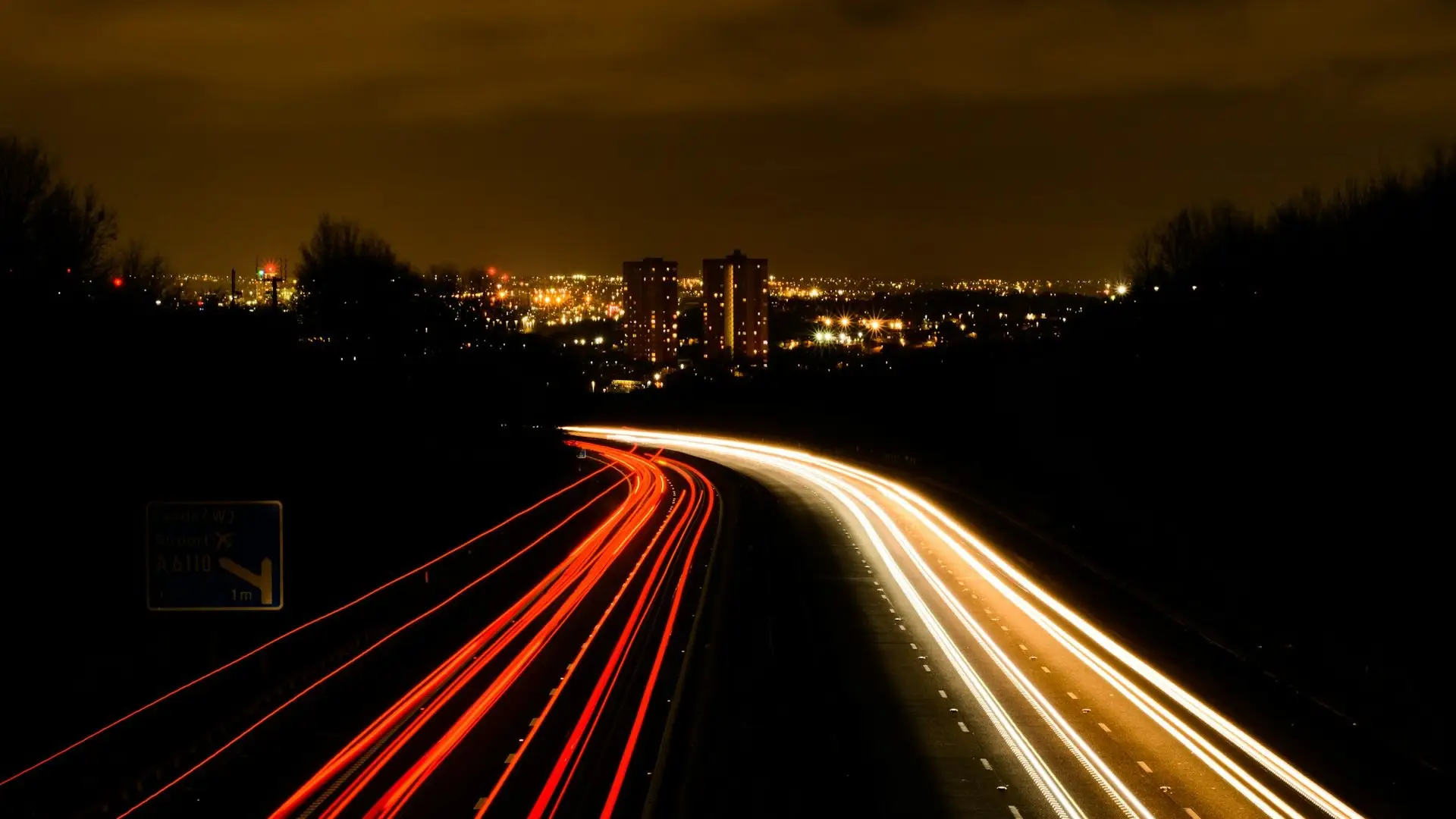 Light trails on a highway at night